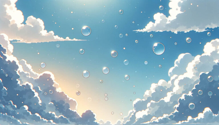 минималистичная иллюстрация в стиле аниме на тему "Почему воздух прозрачный?".