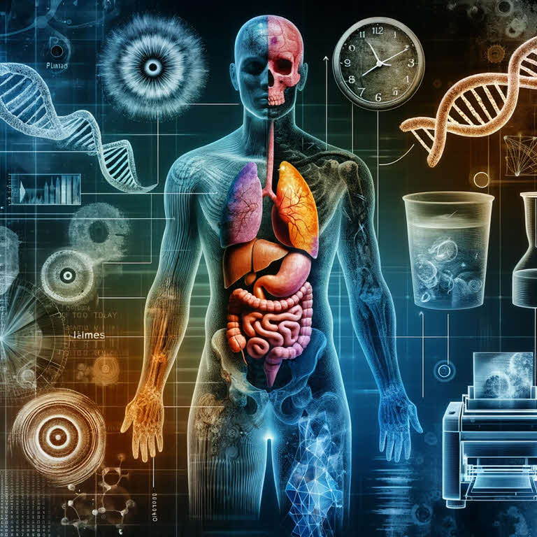 визуальное представление клеточной регенерации и старения человеческого организма.
