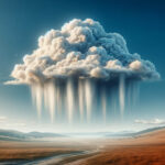 Здесь изображено сюрреалистическое изображение падающего с неба облака.