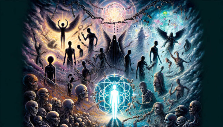 Вот иллюстрация в стиле аниме, вдохновленная эссе о многоликом зле в человеческом бытии.