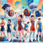 иллюстрация в стиле аниме, изображающая гендерные различия в физической силе и интеллекте, как вы и просили. Сцена показывает спортсменов-мужчин и спортсменок в олимпийской обстановке, сопровождаемая абстрактным изображением спектра IQ и статистическими данными.