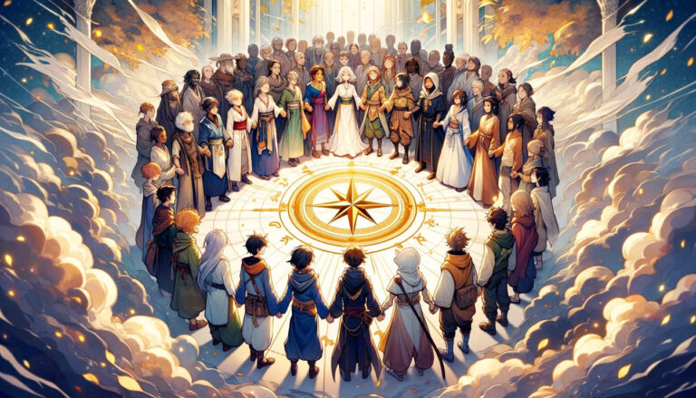 Иллюстрация в стиле аниме, основанная на сути Золотого правила морали.