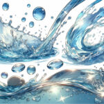 иллюстрация воды в стиле аниме, демонстрирующая ее различные формы и динамическую сущность ее движения и прозрачности.