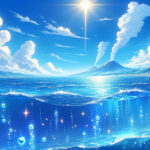 Изображение безмятежного океанского пейзажа в стиле аниме